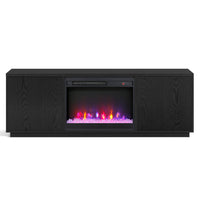 Hudson&Canal Hanson TV Stand with 26" Crystal Fireplace for TV's up to 75" - Black Grain-A transitional design accommodates TVs up to 75" for your entertaining space