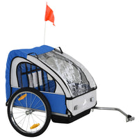 Aosom - Remorque double pour vélo pour enfants, bébé, tout-petit, capacité de 80 lb avec cadre en acier - bleu-Pochette intérieure latérale pour le rangement lors de vos déplacements 