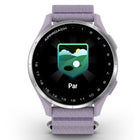 Garmin - Approche J1 Lunette en aluminium argenté avec bande en tissu ComfortFit lilas-Suggestions de club: Jouez rapidement et avec confiance avec des suggestions de club basées sur les clubs dans le sac du golfeur