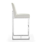 Manhattan Comfort Element 16.34" Modern Faux Leather Upholstered Bar Stool - Pearl White and Polished Chrome - 2 Pack-Seat Height: 29.53"