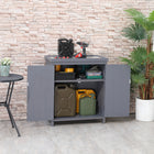 Outsunny Garden Storage Cabinet with Galvanized Top - Two Shelves-Made from lasting solid wood
