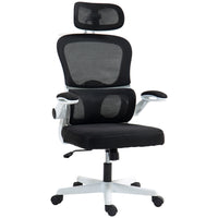 HOMCOM Ergonomic Mesh Office Chair with Lumbar Support - Black-Headrest can rotate, move forward/backward and remove for personalized neck support