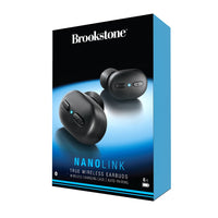 Écouteurs Brookstone NanoLink True Wireless avec étui de chargement - Noir-L'étui en métal de qualité supérieure protège les écouteurs et se glisse facilement dans les sacs et sacs
