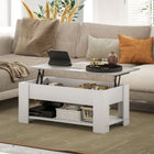 HOMCOM Lift Top Coffee Table with Hidden Storage Compartment and Shelf - White-Colour: White
