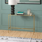 Hudson&Canal Henley 42"W Console Table with Glass Top - Brass-Clean with a soft, dry cloth and no harsh chemicals or abrasive cleaning materials