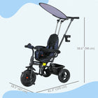 Qaba - Tricycle enfant 6 en 1 avec guidon amovible et canopée - bleu marine-Dimensions totales : 41,3 po L x 18,5 po l x 38,6 po H (105L x 47l x 98H cm) 