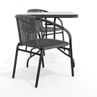 Table carrée en verre et en métal 28 po avec bordure en rotin gris et 2 chaises empilables en rotin gris (TLH-073SQ-037GY2-GG)-5