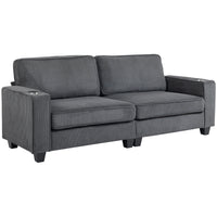 HOMCOM 3 Seater Sofa with Spring Cushion and Cup Holder for Bedroom - Dark Grey-Spring pack seat cushions with high-density foam maintain shape over time