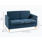 HOMCOM 56" Loveseat Sofa with Wooden Legs - Blue-Cushioned backrest and broad track armrests for added support