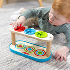 Melissa & Doug Match & Push Spinning Tops Wooden Toy-Includes 3 uniquely-shaped red, green, and blue tops, easy-grasp plunger tool, and sturdy wooden base