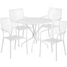 Table de jardin ronde de 35,25 po en acier blanc et 4 chaises au dossier carré, intérieur/extérieur [CO-35RD-02CHR4-WH-GG]-L’ensemble comprend une table et 4 chaises