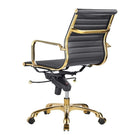 Plata Import - Antoni chaise de bureau en cuir PU tapisserie d'ameublement cadre doré à dossier bas, Noir-Bras fixes