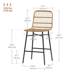 HOMCOM Counter Height Rattan Bar Stools with Back - Brown - 2 Pack-Comfortable footrests relax your legs and promote good posture

