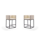Manhattan Comfort Embassy 20.5" Mid-Century Modern Faux Leather Upholstered Counter Stool - Cream and Black - 2 Pack-Mid-Century Modern Counter Stool with Backseat Perfect for Bar and Kitchen Use. Set of 2