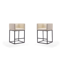 Manhattan Comfort - Tabouret de comptoir Embassy 52 cm style milieu du siècle, revêtement en similicuir crème et noir, lot de 2-Tabouret de comptoir moderne du milieu du siècle avec dossier parfait pour le bar et la cuisine. Ensemble de 2