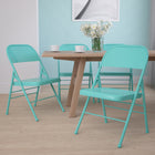 Chaise pliante de la série HERCULES COLORBURST en métal sarcelle tentant à triple entretoise et double charnière-Patins glisseurs non marquantes