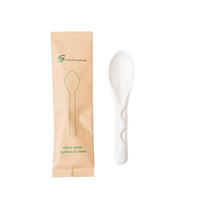 Eco-Packaging - Cuillère en fibre de canne à sucre enveloppée dans un emballage écologique - 5,5 po - paquet de 500-Fabriqué à partir de fibres de canne à sucre compostables