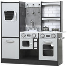 Qaba Play Kitchen for Kids with Switch Knob Sound, Accessories - Dark Brown-Features a stove, sink and fridge, sparking imagination and life skills 