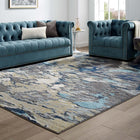 Modway Entourage Foliage Contemporary Modern Abstract Area Rug - 8 ft W x 10 ft L - Blue Tan Grey-Tight Low Pile Weave