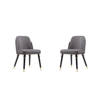 Manhattan Comfort Estelle 20.08" Modern Faux Leather Upholstered Dining Chair - Pebble and Black - Set of 2-Modern Dining Chair Perfect for Dining and Home Office Use. Set of 2