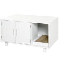 PawHut Cat Litter Box Enclosure End Table with Scratcher - White-Functions as a cat litter house, nightstand, or end table 
