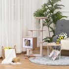 PawHut 47" Wood Cat Tree Condo Tower with Scratching Post and Toy Ball - Natural Wood-Soft cushions for comfortable napping 