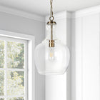 Hudson&Canal Verona 11" Wide Pendant with Glass Shade - Brass/Clear-Rated for one 60W incandescent bulb - 9W LED bulb, 13W fluorescent (CFL) bulb, or 9W self-ballasted LED bulb, E26-base bulb, Bulb not included