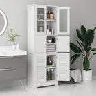 HOMCOM Bathroom Storage Cabinet with Louvred Doors and Adjustable Shelf - White-The adjustable shelf inside the middle cabinet accommodates items of different sizes