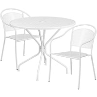 Table de jardin ronde de 35,25 po en acier blanc et 2 chaises au dossier rond, intérieur/extérieur [CO-35RD-03CHR2-WH-GG]-Ensemble comprenant 1 table et 2 chaises