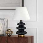 Hudson&Canal Carleta 26.5" Tall Triple Gourd Table Lamp with Fabric Shade - Matte Black/White-Handcrafted matte black finish is applied to the cylinder metal and glass base