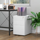 Vinsetto 3-Drawer Steel Lockable Filing Cabinet with Wheels - White-Three drawers with a detachable three-compartment pencil tray organize office supplies efficiently

