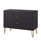 Manhattan Comfort DUMBO Modern 1-Drawer Nightstand and 3-Drawer Dresser Set - Black-Perfect for Bedroom Storage, Lamps or Display Items.