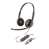 HP - Casque audio Poly Blackwire 3220 stéréo USB C avec adaptateur USB C et USB A - noir-Connectivité améliorée pour vos appareils avec un câble USB-C et un adaptateur USB-A câblé.