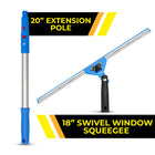 Gritt Commercial Window Washing Kit - 18" Swivel Window Squeegee - 20" Pole Handle-Tools easily attach to the included telescopic 6' pole