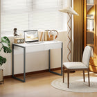 HOMCOM 39.4" High Gloss Computer Desk with 2 Drawers - White/Grey-Two handle-less drawers offer hidden storage, keeping your workspace tidy and focused
