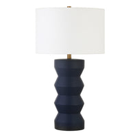 Hudson&Canal - Lampe de table Carlin en céramique de 68 cm de haut avec abat-jour en tissu - Bleu marine mat/blanc-Design moderne et contemporain pour votre salon, espace de travail ou table de chevet