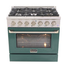 Kucht 36" KDF Series Pro Style Propane Gas Dual Fuel Range - Stainless Steel/Green-Cook and bake like a pro with the extra-large convection oven with 5.2 cu. ft. of capacity, 5-rack configuration and extra-large oven window