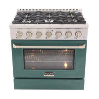 Kucht 36" KDF Series Pro Style Propane Gas Dual Fuel Range - Stainless Steel/Green-Cook and bake like a pro with the extra-large convection oven with 5.2 cu. ft. of capacity, 5-rack configuration and extra-large oven window