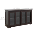 HOMCOM 42" L Modern Kitchen Storage Cabinet with 2 Sliding Glass Doors - Coffee-The clean lines with elegant tempered glass provide an open, airy feel