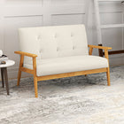 HOMCOM 45" Loveseat Sofa with Rubber Wood Legs - Beige-Breathable linen-feel fabric resists wrinkles and deformation 