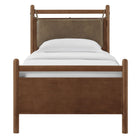 Modway Leni Twin Size Vegan Leather and Wood Platform Bed Frame - Walnut Mushroom-Assembly Required