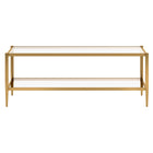 Hudson&Canal - Table basse rectangulaire Hera 45" de largeur avec étagère en verre - Laiton antique-Comprend un plateau et une étagère en verre trempé