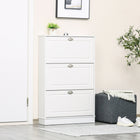 HOMCOM Narrow Shoe Cabinet with 3 Flip Drawers for Entryway - White-Compact depth fits narrow spaces