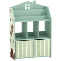Qaba - Bibliothèque pour enfants avec rangement pour jouets, présentoir à livres, étagères et tiroirs en tissu - vert-Comprend un présentoir à livres, des étagères et des tiroirs, facilitant l’organisation des jouets et des livres
