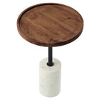 Modway Amina Round Acacia Wood Side Table - White Light Oak-Non-Marking Pad For Floor Protection