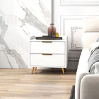 HOMCOM - Table de chevet avec pieds en métal doré pour chambre - blanc-Charge maximale 88 lb, facile à assembler 