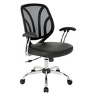 Work Smart Screen Back Task Chair With Black Faux Leather Seat - Black-Chrome padded arms
