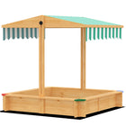 Outsunny - Bac à sable en bois pour enfants avec couvercle, auvent réglable, sièges, 47 po L x 47 po l x 47 po H - marron clair-La hauteur et l’angle du toit peuvent être ajustés grâce au bouton, offrant de l’ombre aux enfants pendant les journées d’été
