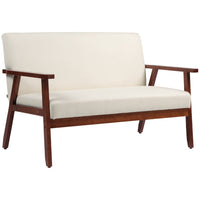 HOMCOM Loveseat Sofa with Rubber Wood Legs - Cream White-Modern style loveseat fits in living room, home office or bedroom