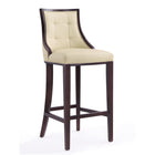 Manhattan Comfort - Tabouret de bar Fifth Avenue 19" traditionnel rembourré en similicuir - crème et noyer - lot de 2-Coutures rectangulaires raffinées